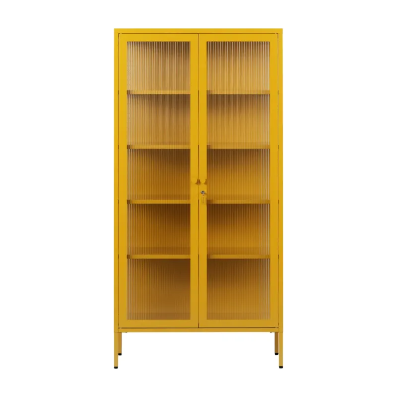 Vaisselier en acier jaune moutarde et verre cannelé 85x40x170cm The Collector - Mustard Made