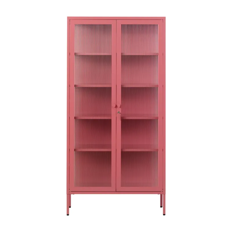 Vaisselier en acier rose baie et verre cannelé 85x40x170cm The Collector - Mustard Made