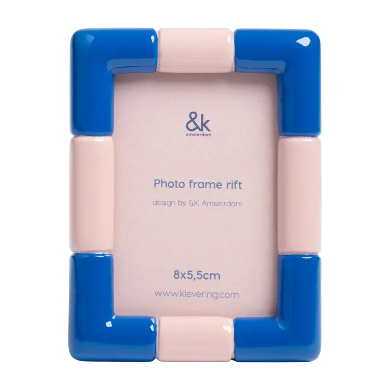 Cadre photo rectangulaire en polyrésine bleu et rose 7,5x10cm Rift - &Klevering