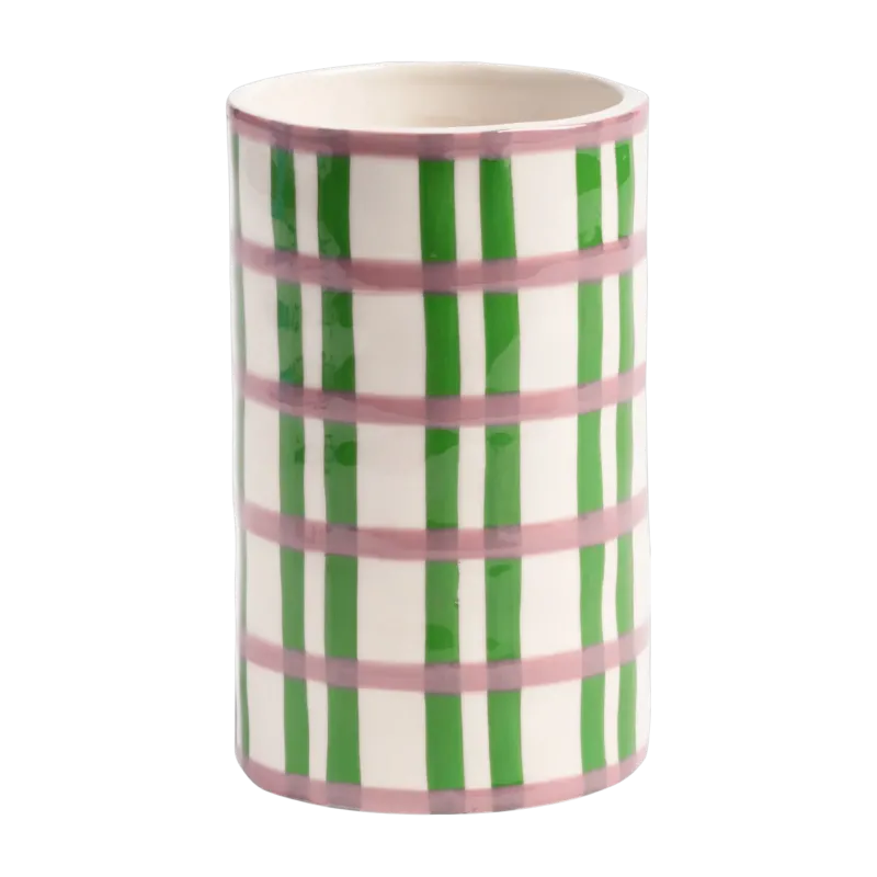 Vase en porcelaine rayures vertes et rose 13cm Grid - &Klevering