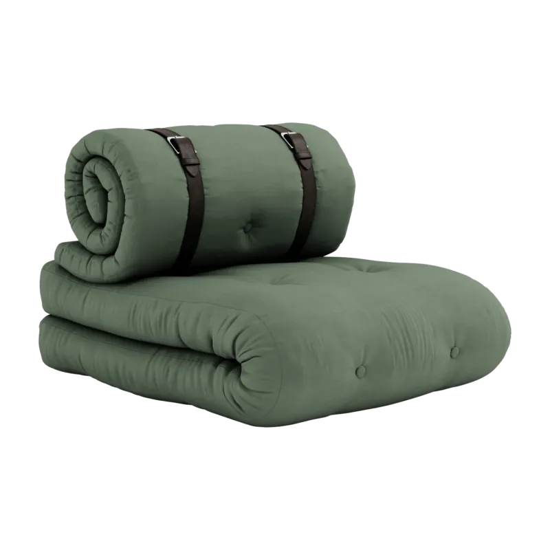 Fauteuil convertible en lit de jour en coton vert olive 95x70x60cm Buckle-up - Karup Design