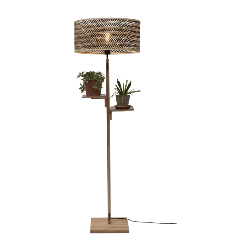 Lampadaire avec étagère en bambou noir et naturel 50x158cm Java - Good & Mojo