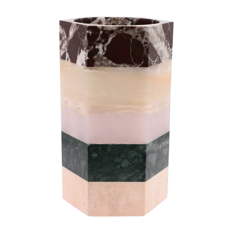 Cache-pot en marbre, onyx et travertin 15x25cm Emma Orient - Studio Gaïa
