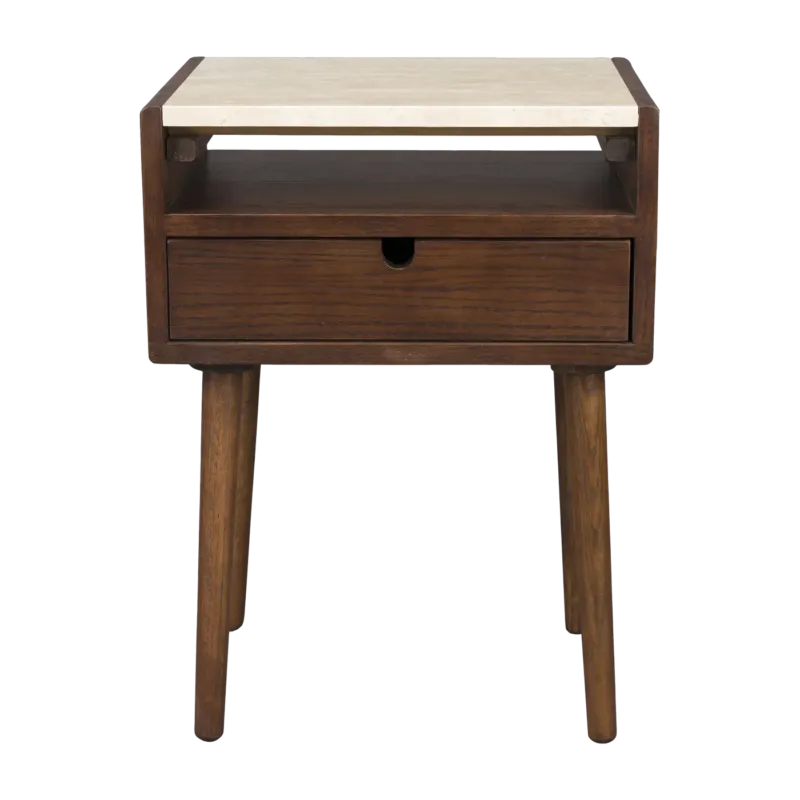 Table de chevet en travertin et chêne finition noyer Arda - Dutchbone