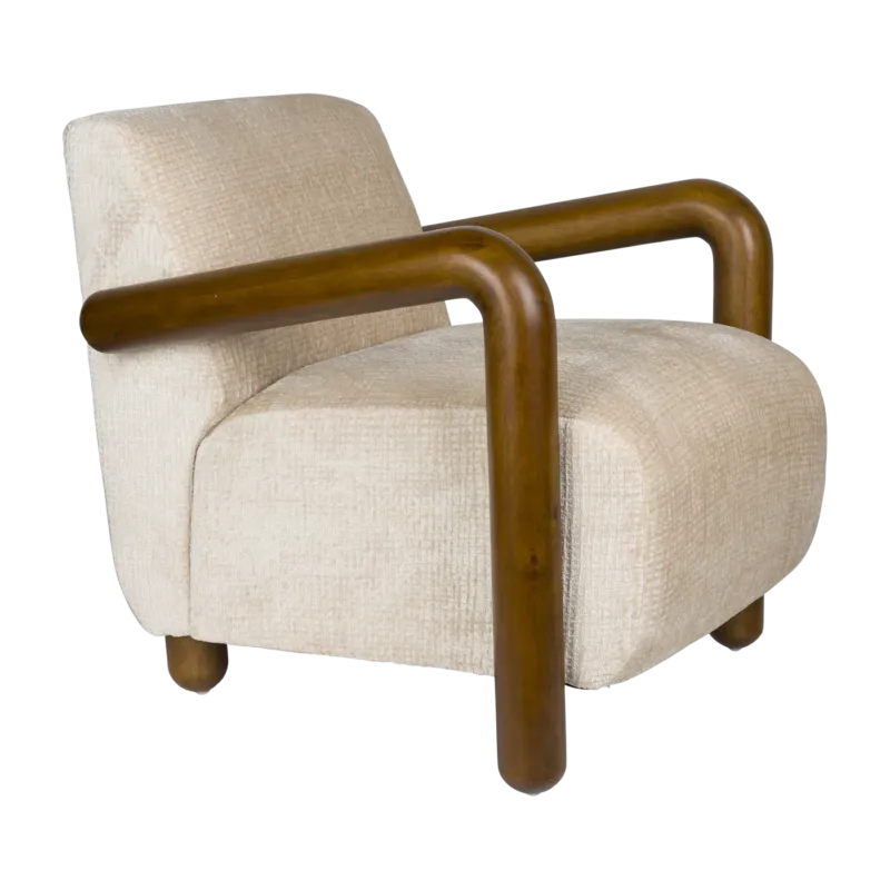 Fauteuil en tissu beige et bois Robinson - Dutchbone