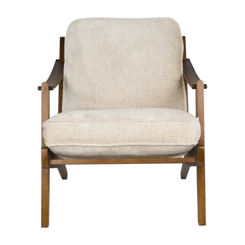 Fauteuil en bois de manguier finition noyer et tissu beige Washington - Dutchbone