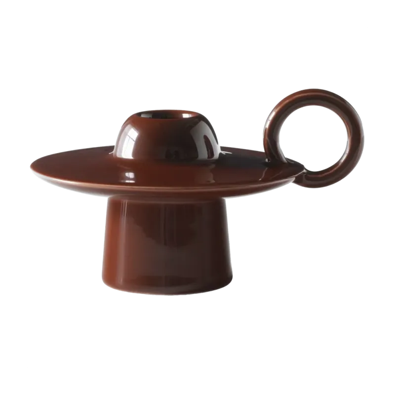 Bougeoir en céramique red brown 14,2x11,8x8,5cm Momento - &tradition