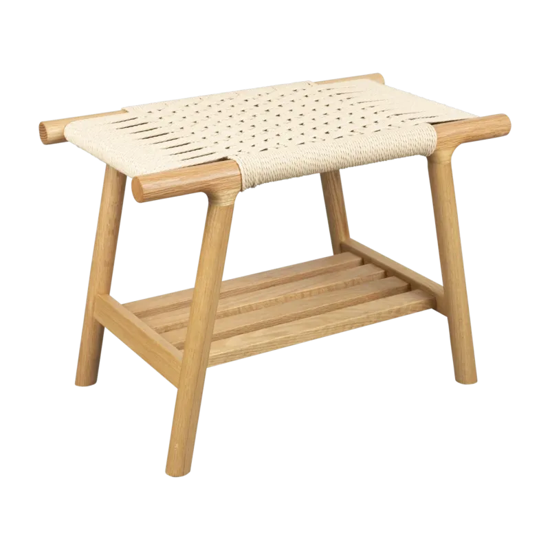 Tabouret en chêne et assise tressée naturelle 35x60x43cm Kintaro - Dutchbone