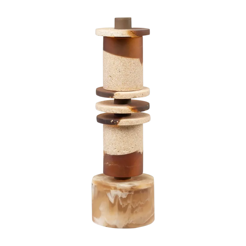 Objet décoratif en résine et sable crème et marron 12x38cm Strata - Versmissen