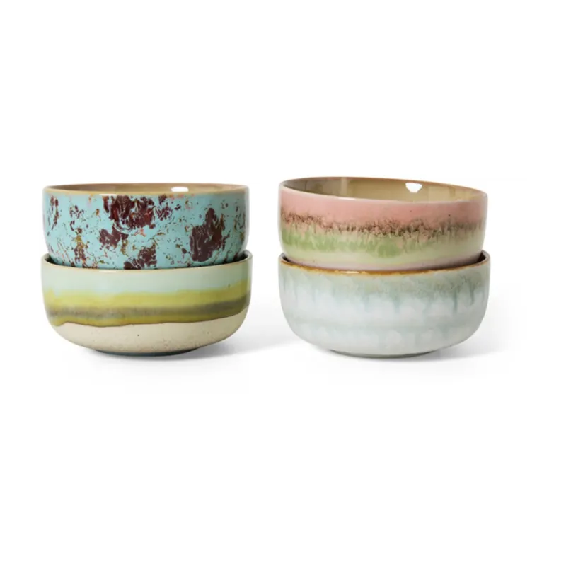 4 Bols à dessert en céramique 12,5x12,5x6cm Vaisselle 70's - HKLiving