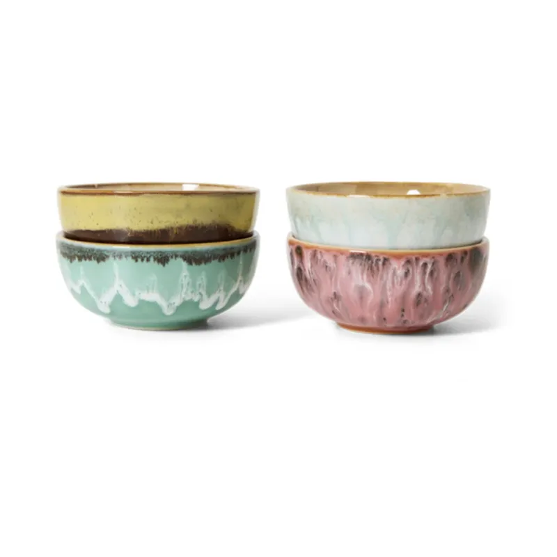 4 Bols en céramique 8,3x8,3x3,8cm Vaisselle 70's - HKLiving