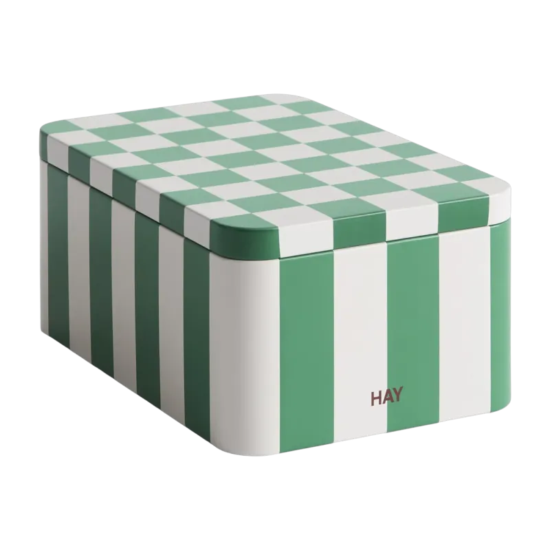 Boîte en fer vert et blanc cassé damier - HAY
