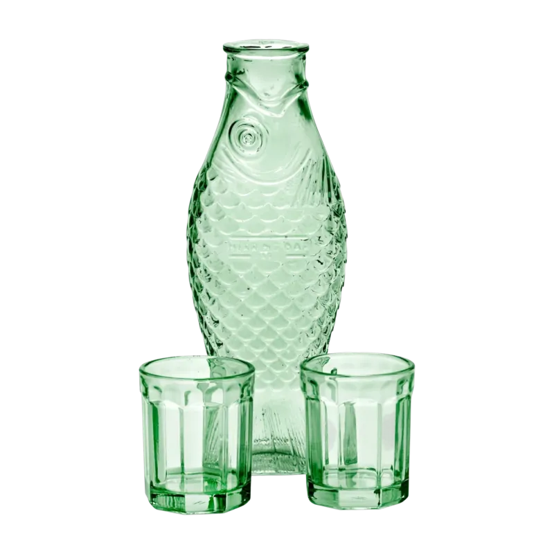 Carafe et 2 verres en verre transparent vert Fish&fish - Serax