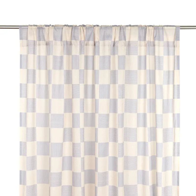 Rideau en voile de coton à carreaux bleu 140 x 280 x 1 cm Wendy - Nobodinoz - The Cool Republic