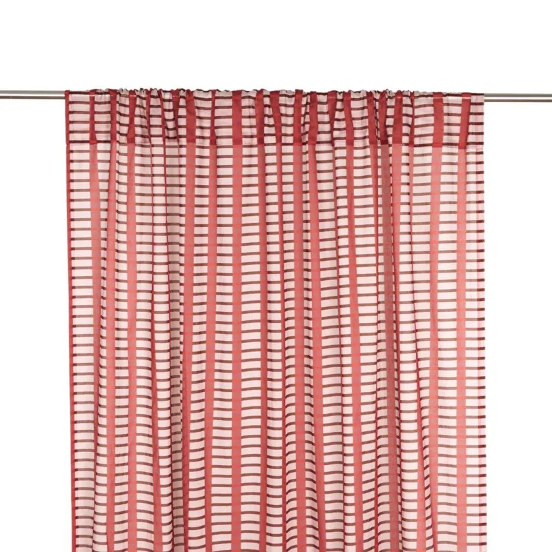 Rideau en voile de coton à carreaux marron et rouge 140 x 280 x 1 cm Wendy - Nobodinoz - The Cool Republic