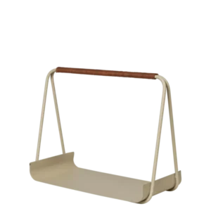 Seau à bois en acier beige et cuir marron 42 x 40 x 32,4 cm Port - Ferm Living - The Cool Republic
