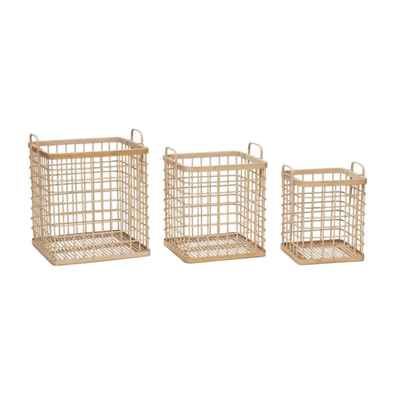 Set de 3 Paniers avec anses en bambou naturel - Hübsch - The Cool Republic