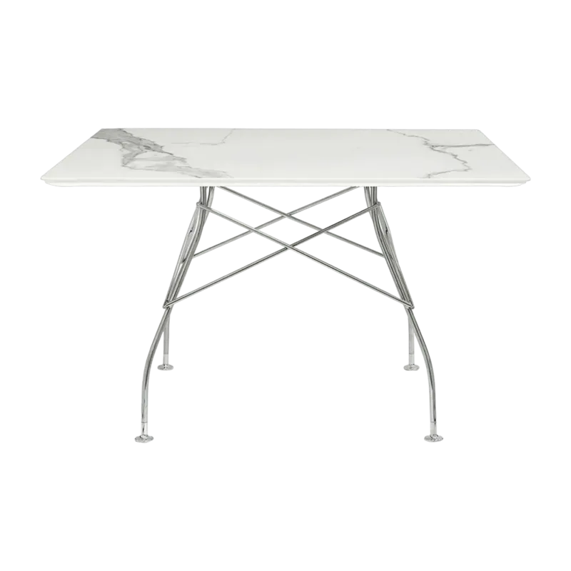 Table à manger effet marbre blanc et chromé 118x118 Glossy - Kartell - The Cool Republic