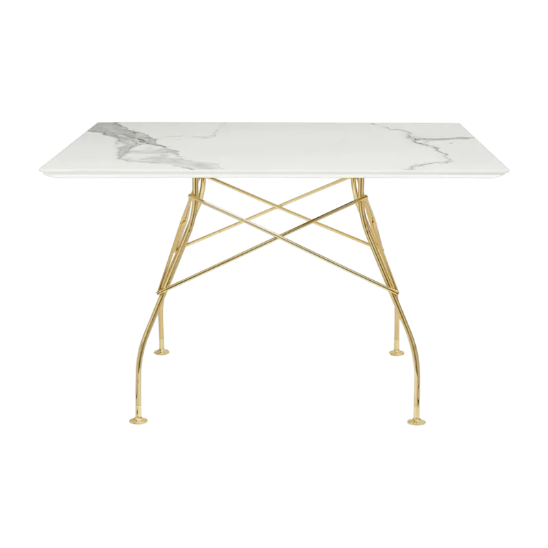 Table à manger effet marbre blanc et doré 118x118 Glossy - Kartell - The Cool Republic
