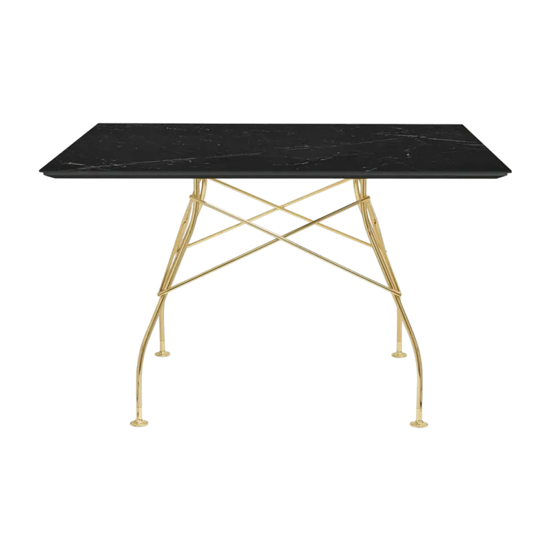 Table à manger effet marbre noir et doré 118x118 Glossy - Kartell - The Cool Republic