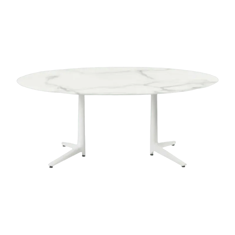 Table à manger ovale effet marbre blanc 192 x 118 cm Multiplo - Kartell - The Cool Republic