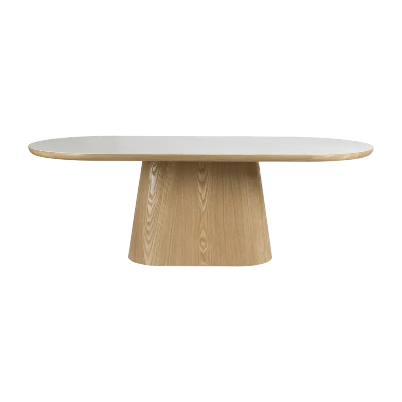 Table à manger ovale en bois de chêne naturel et pierre blanche 200x90cm Octave - The Cool Republic - The Cool Republic
