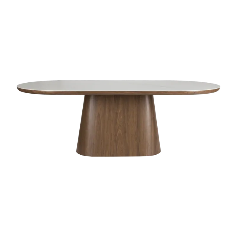 Table à manger ovale en bois de noyer et pierre blanche 200x90cm Octave - The Cool Republic - The Cool Republic