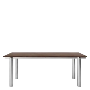 Table à manger rectangulaire en acier inoxydable brossé et chêne foncé vernis 200 x 90 cm Atura - Ferm Living - The Cool Republic