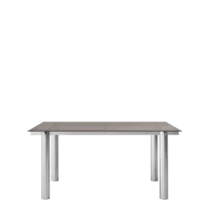 Table à manger rectangulaire en acier inoxydable brossé et verre teinté foncé 160 x 90 cm Atura - Ferm Living - The Cool Republic