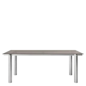 Table à manger rectangulaire en acier inoxydable brossé et verre teinté foncé 200 x 90 cm Atura - Ferm Living - The Cool Republic