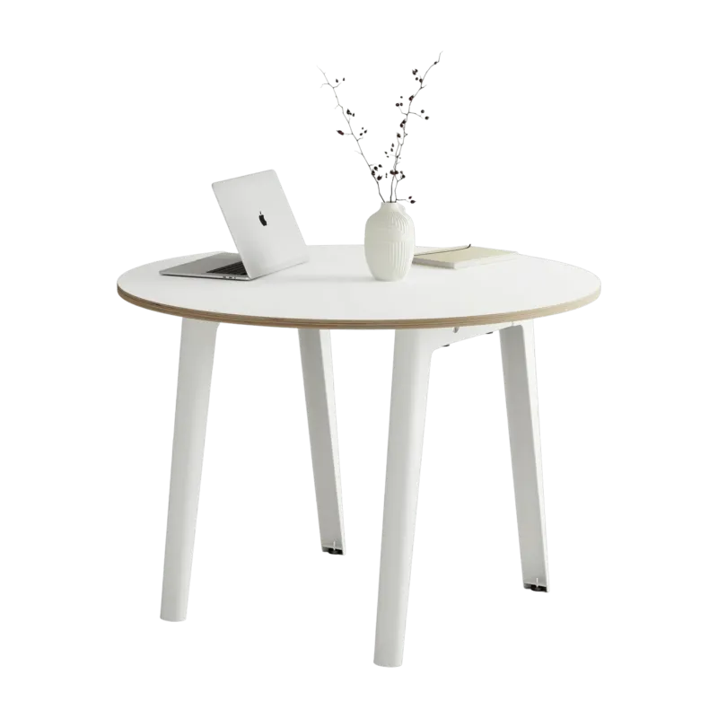 Table à manger ronde 110 cm en bois éco-certifié blanc et pieds blanc nuage NEW MODERN - Tiptoe - The Cool Republic