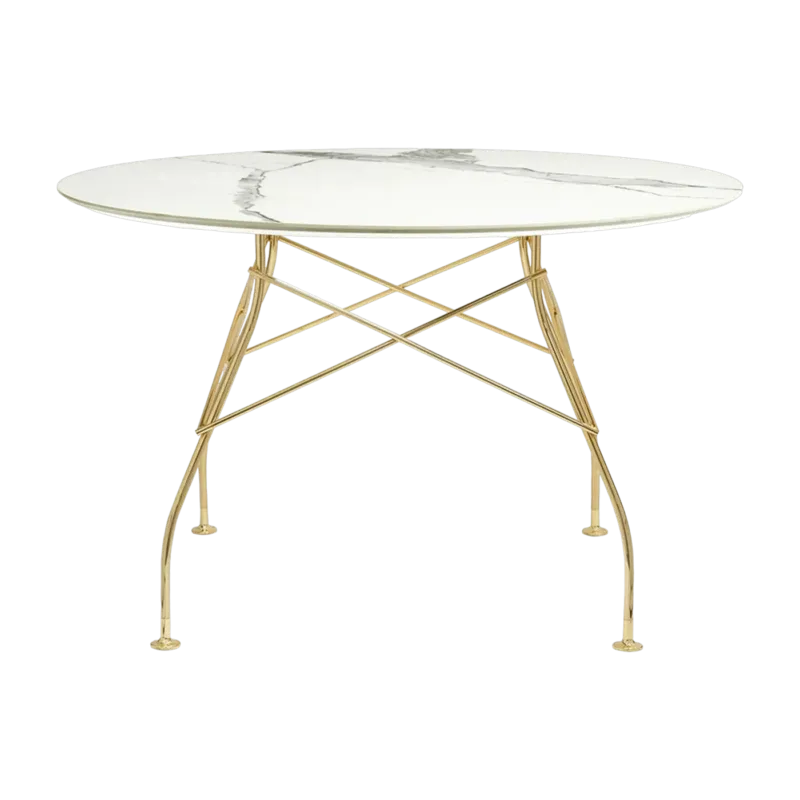 Table à manger ronde effet marbre blanc et doré 118 cm Glossy - Kartell - The Cool Republic