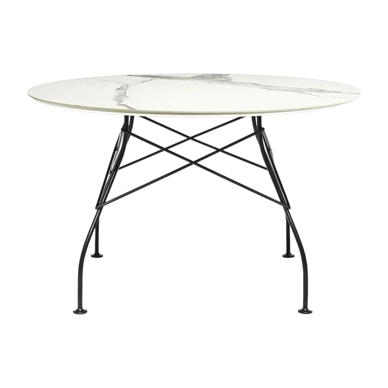 Table à manger ronde effet marbre blanc et noir 118 cm Glossy - Kartell - The Cool Republic