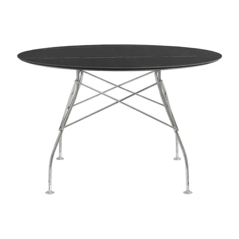 Table à manger ronde effet marbre noir et chromé 118 cm Glossy - Kartell - The Cool Republic