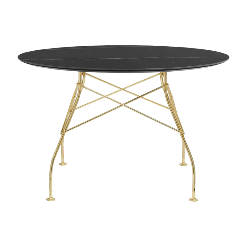 Table à manger ronde effet marbre noir et doré 118 cm Glossy - Kartell - The Cool Republic