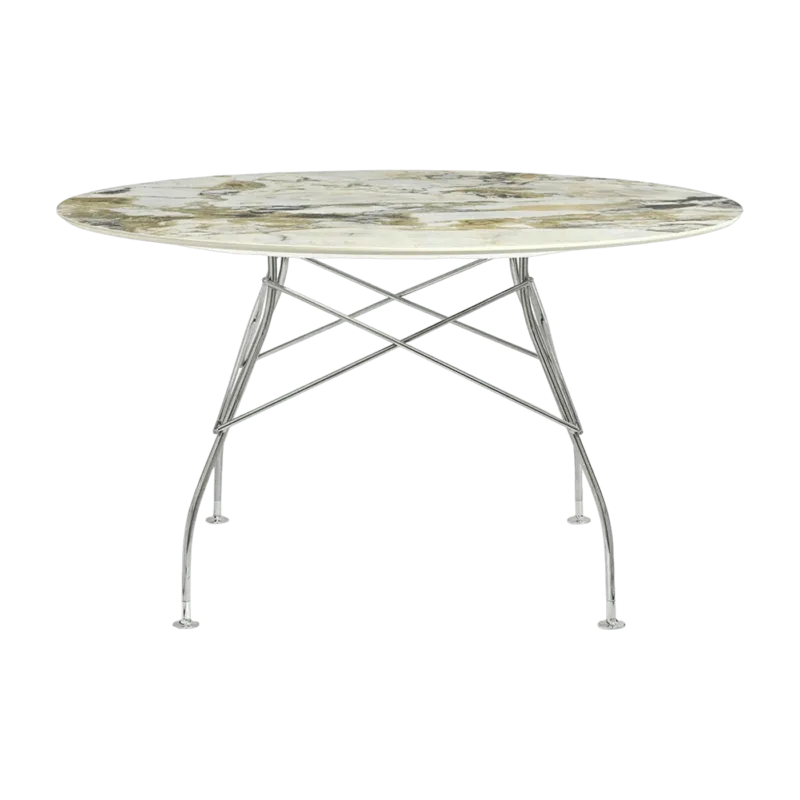 Table à manger ronde effet marbre Symphonie et chromé 128 cm Glossy - Kartell - The Cool Republic