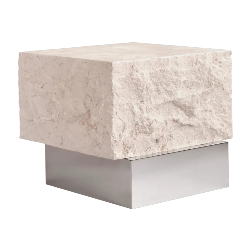Table basse en calcaire et acier chromé 40x42x35cm Temple - 101 COPENHAGEN - The Cool Republic