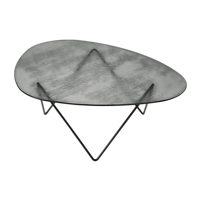 Table basse en verre structuré fumé et acier noir mat 106cm Pedrera - Gubi - The Cool Republic