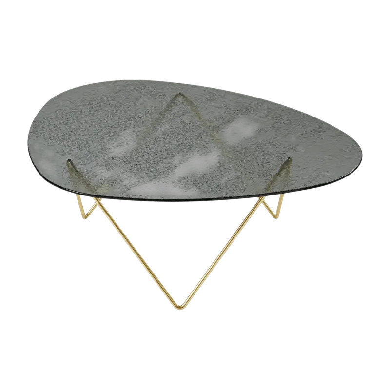 Table basse en verre structuré fumé et laiton 106cm Pedrera - Gubi - The Cool Republic