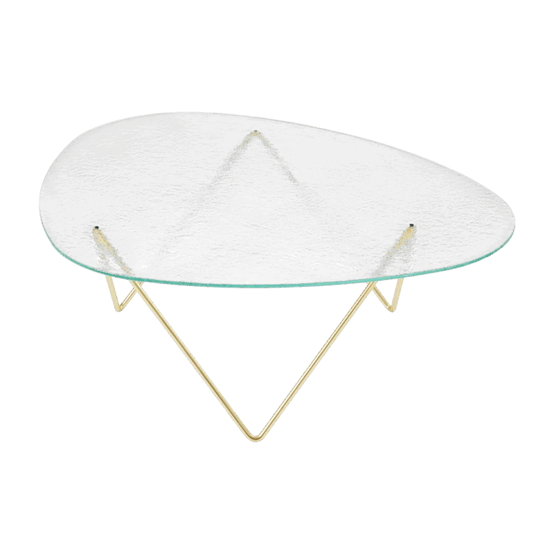 Table basse en verre structuré transparent et laiton 106cm Pedrera - Gubi - The Cool Republic