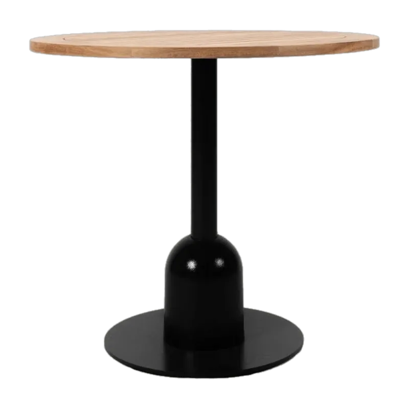 Table de bar ronde en acier noir et plateau en teck 80x45x75cm Spera - Vincent Sheppard - The Cool Republic