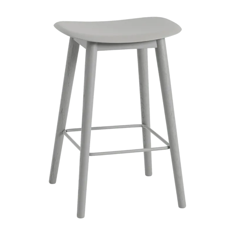 Tabouret de bar 65cm gris piétement en chêne Fiber - Muuto - The Cool Republic