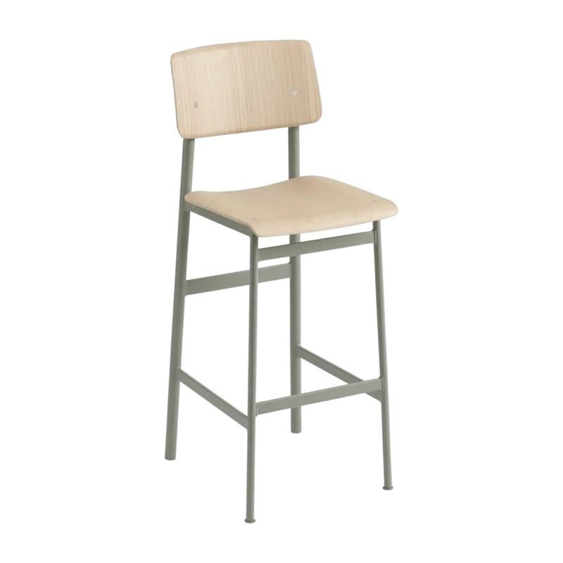 Tabouret de bar en chêne et gris vert 75 cm Loft - Muuto - The Cool Republic