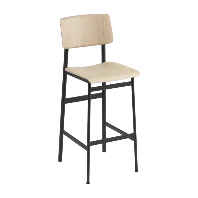 Tabouret de bar en chêne et noir 75 cm Loft - Muuto - The Cool Republic
