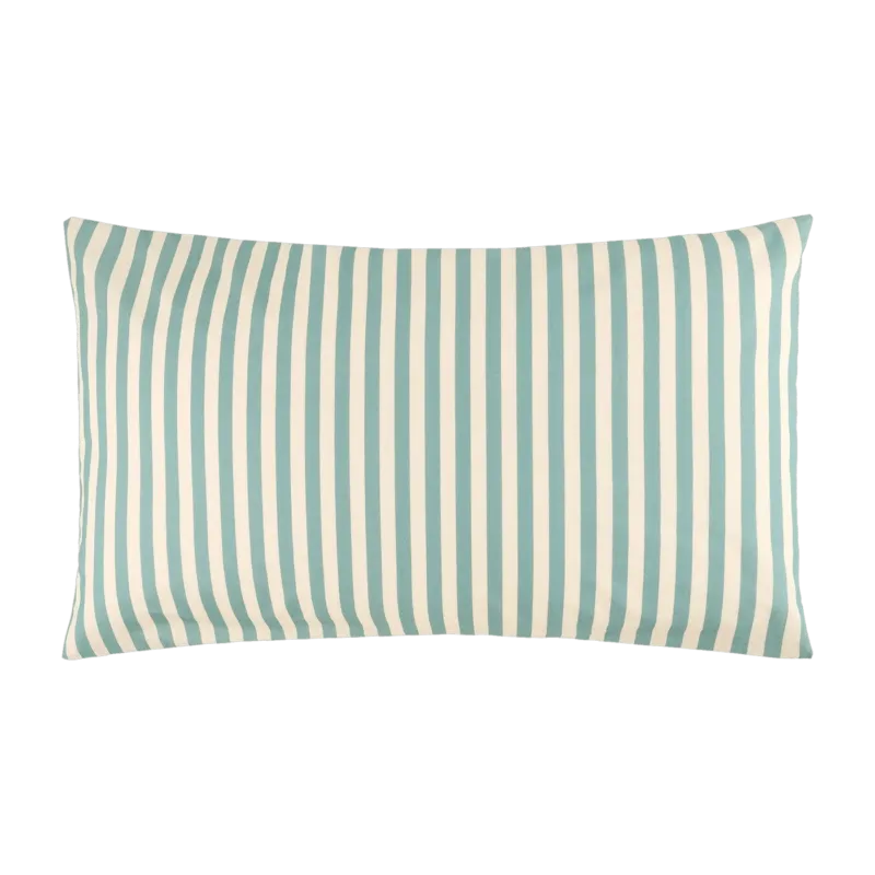 Taie d'oreiller en popeline de coton bio à rayures bleu turquoise 50 x 75 cm Leonard - Nobodinoz - The Cool Republic