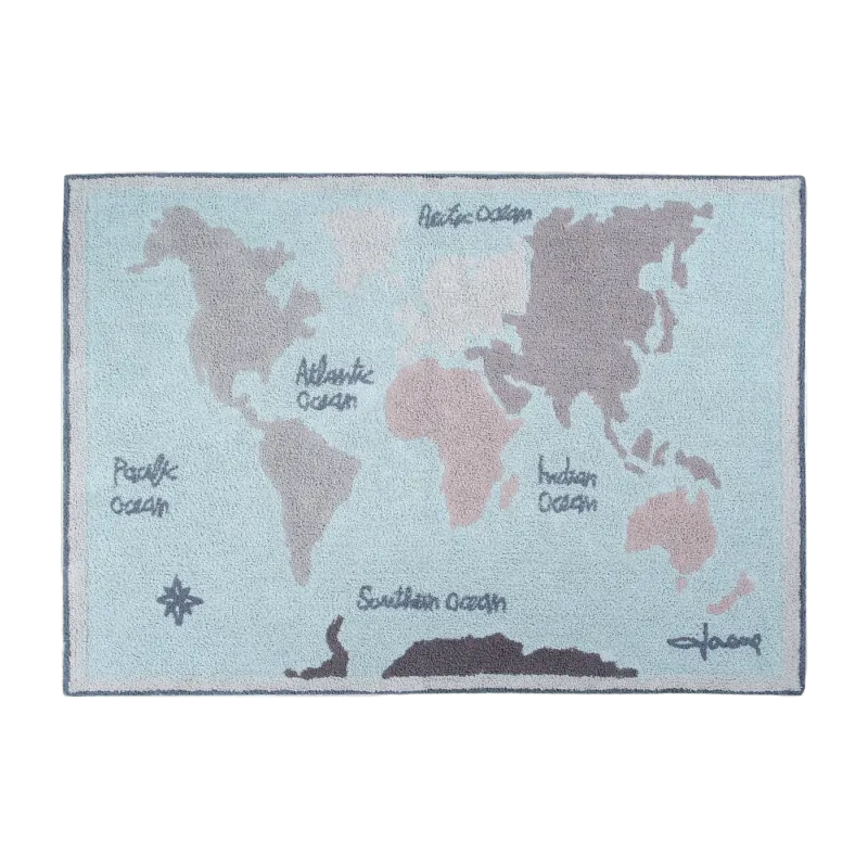 Tapis en coton bleu 140x200 cm Vintage Map - Lorena Canals - The Cool Republic