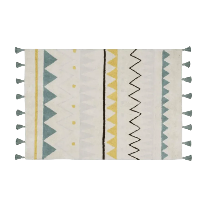Tapis en coton bleu vintage 160x120 cm Azteca Natural - Lorena Canals - The Cool Republic