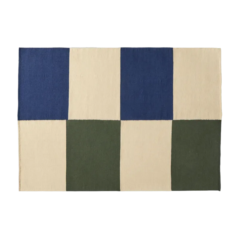 Tapis en laine & coton vert & bleu 170x240 cm Ethan Cook Flat Works: "Vigilance pêche verte" - HAY - The Cool Republic