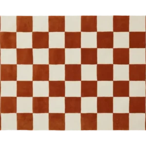 Tapis rectangulaire damier en laine orange et blanc 161x253cm Checks - Fest Amsterdam - The Cool Republic