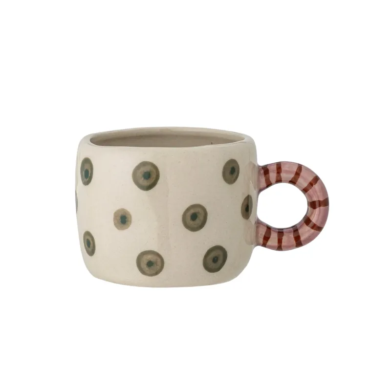 Tasse en grès biege à pois verts et rayures rouge rose 6,5x5,5cm 100 ml Nini - Bloomingville - The Cool Republic
